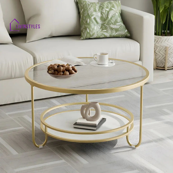 Celina Stainless Steel Frame and Fluted Glass Top Coffee Table for Living Room
