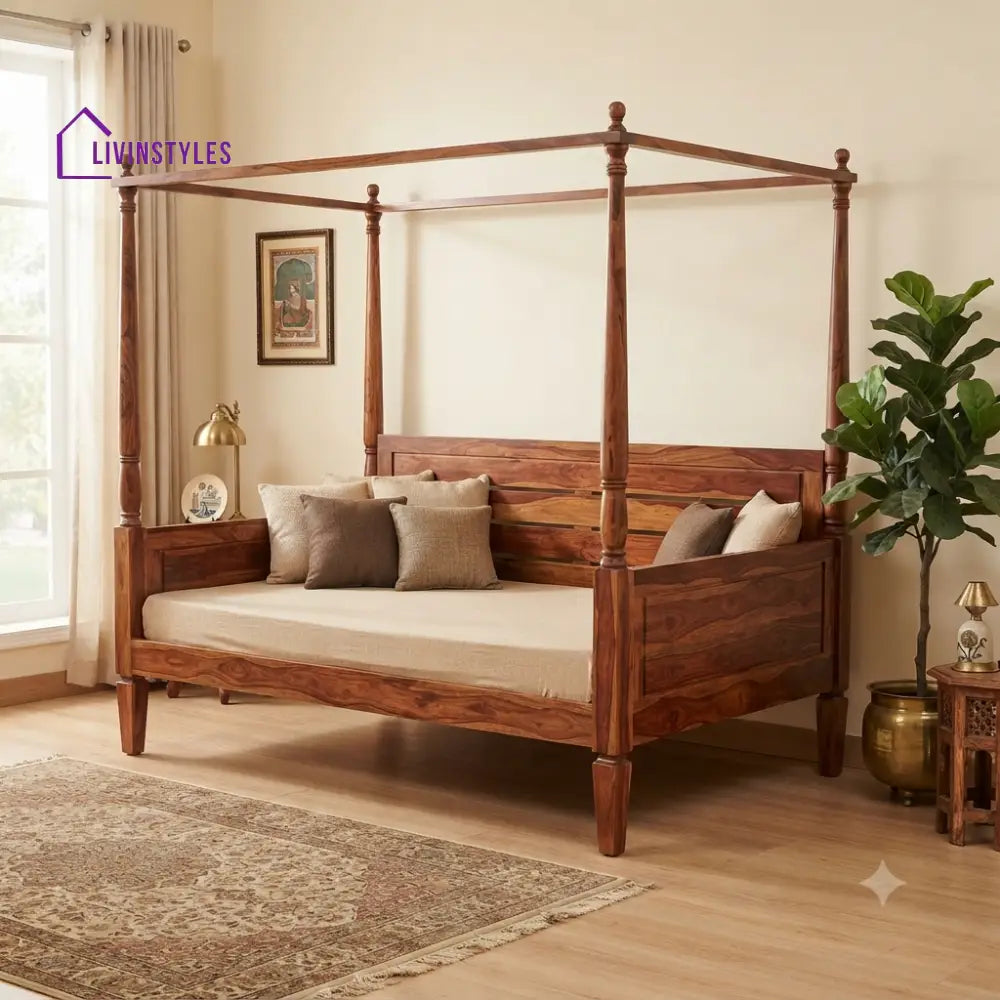 Céline Wooden Divan Bed for Living Room | Solid Sheesham Wood