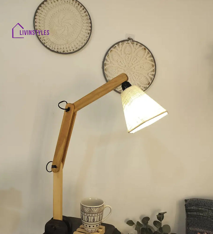 Centaur Wooden Floor Lamp With Beige Fabric Lampshade Lamps