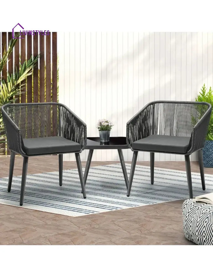 Centx Outdoor Patio Seating Set 2 Chairs and 1 Table Set (Black) - Coffee Table Sets