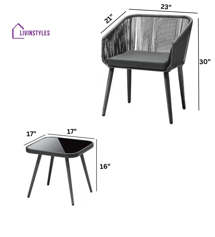 Centx Outdoor Patio Seating Set 2 Chairs and 1 Table Set (Black) - Coffee Table Sets