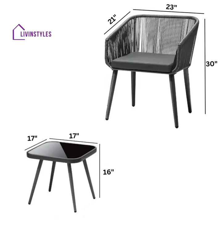 Centx Outdoor Patio Seating Set 2 Chairs and 1 Table Set (Black) - Coffee Table Sets