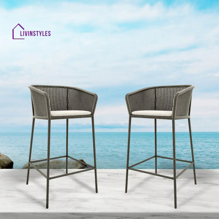 Cerci Outdoor Patio Bar Chair 2 Chairs For Balcony Braided & Rope (Grey) - Bar Sets
