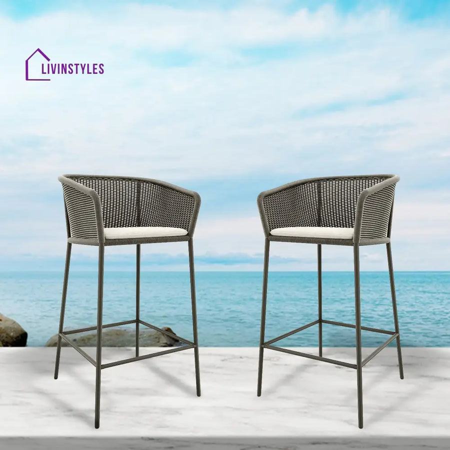 Cerci Outdoor Patio Bar Chair 2 Chairs For Balcony Braided & Rope (Grey) - Bar Sets