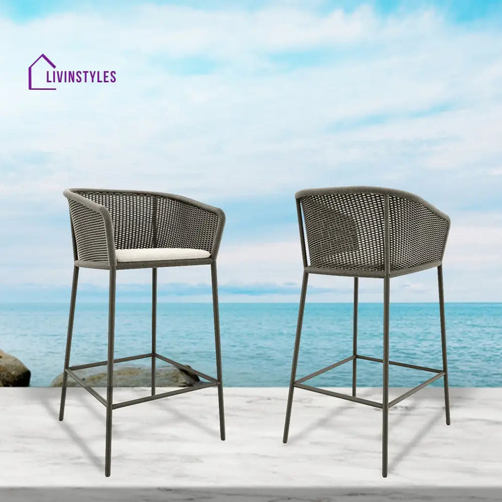 Cerci Outdoor Patio Bar Chair 2 Chairs For Balcony Braided & Rope (Grey) - Bar Sets