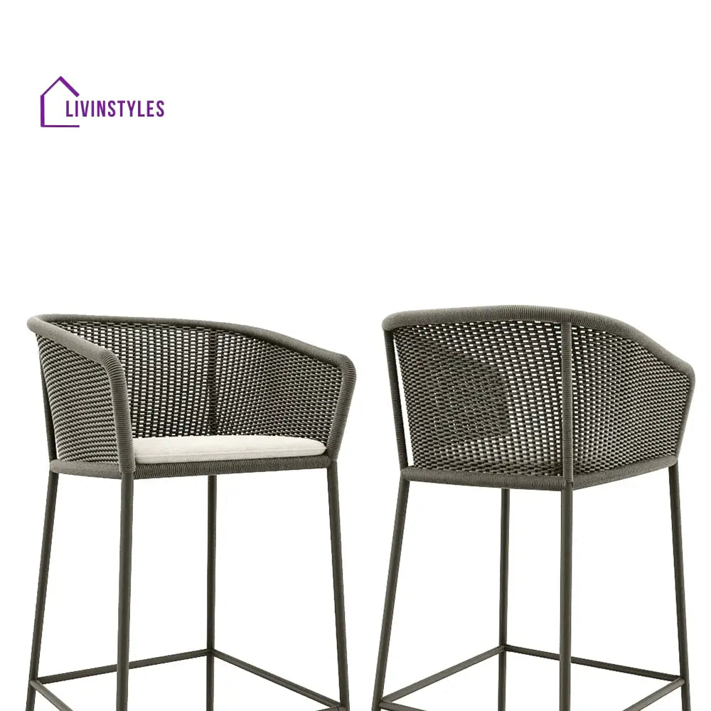Cerci Outdoor Patio Bar Chair 2 Chairs For Balcony Braided & Rope (Grey) - Bar Sets