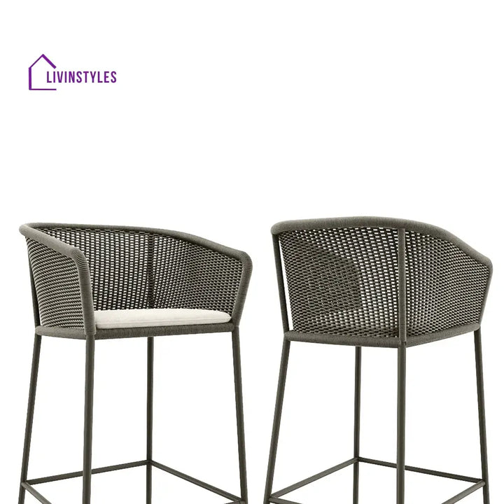 Cerci Outdoor Patio Bar Chair 2 Chairs For Balcony Braided & Rope (Grey) - Bar Sets