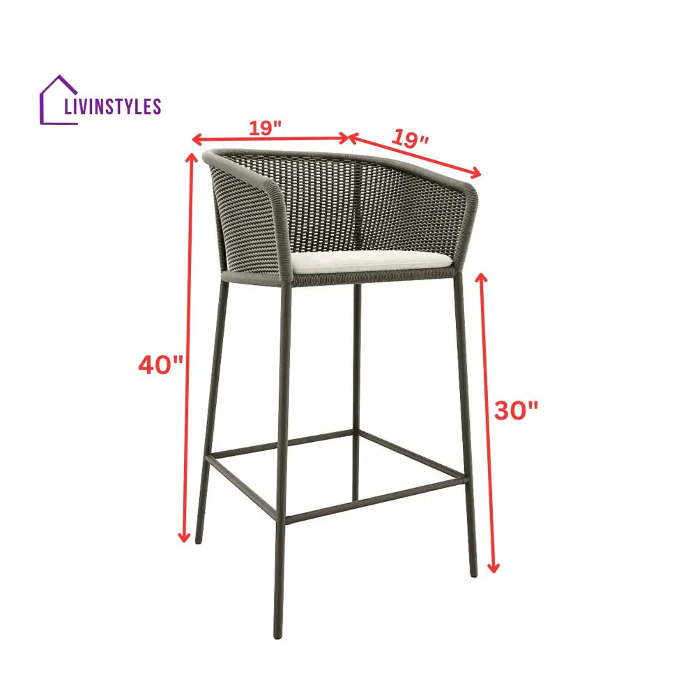 Cerci Outdoor Patio Bar Chair 2 Chairs For Balcony Braided & Rope (Grey) - Bar Sets