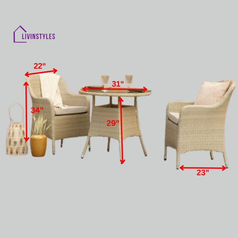 Cerci Outdoor Patio Seating Set 2 Chairs and 1 Table Set (Cream) - Coffee Table Sets