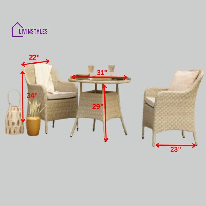 Cerci Outdoor Patio Seating Set 2 Chairs and 1 Table Set (Cream) - Coffee Table Sets