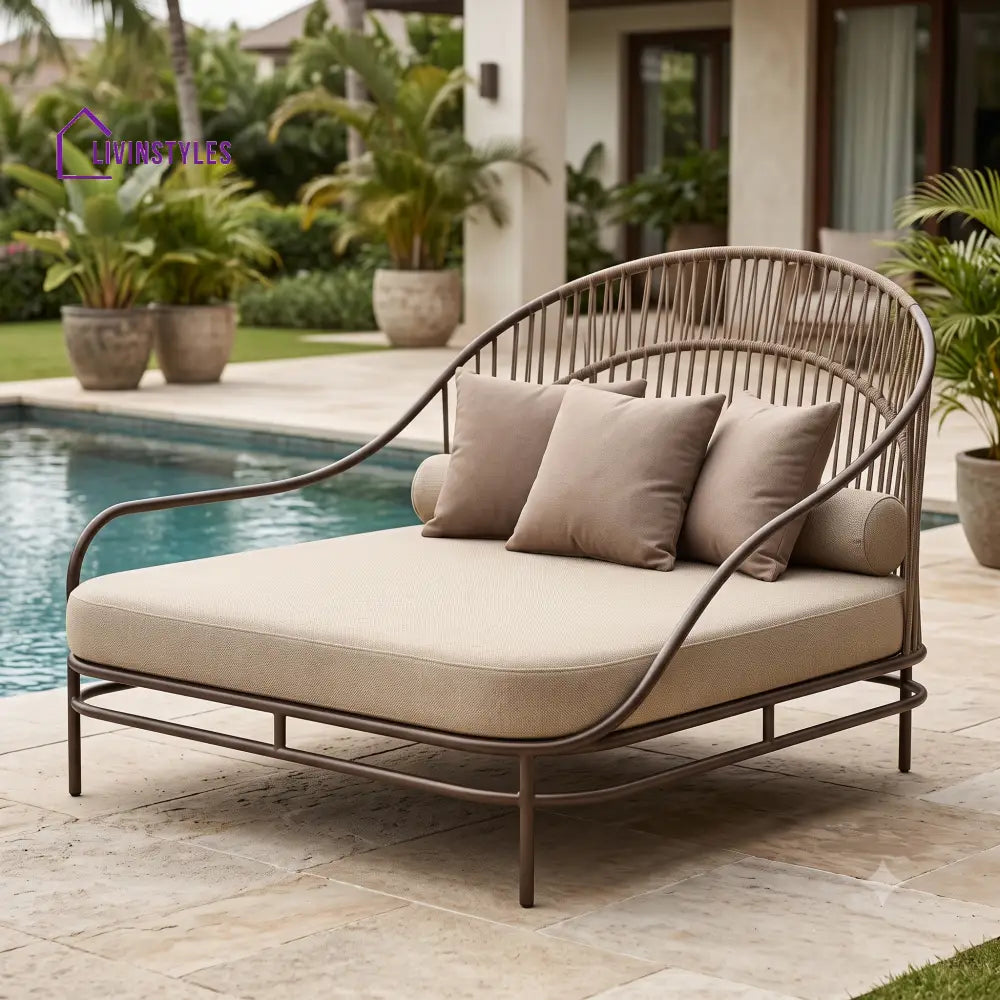 Cerise Premium Outdoor Day Bed in Metal Frame with Powder Coated & Rope
