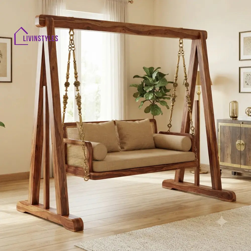 César 2 Seater Wooden Swing for Home | Wooden Jhula for home
