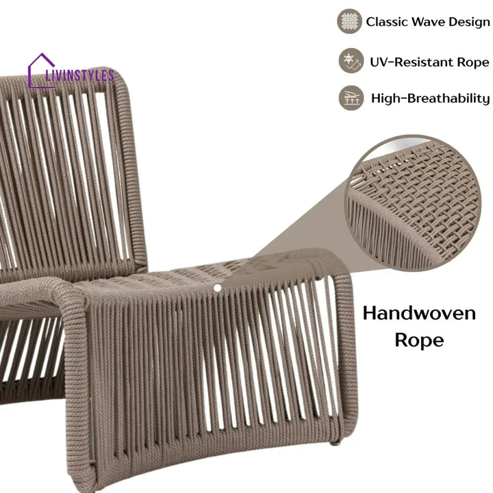 Cestino Outdoor Patio Seating Set 2 Chairs and 1 Table Set (Beige) Braided & Rope - Coffee Table Sets