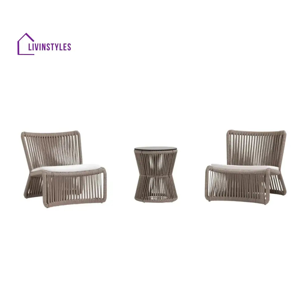 Cestino Outdoor Patio Seating Set 2 Chairs and 1 Table Set (Beige) Braided & Rope - Coffee Table Sets