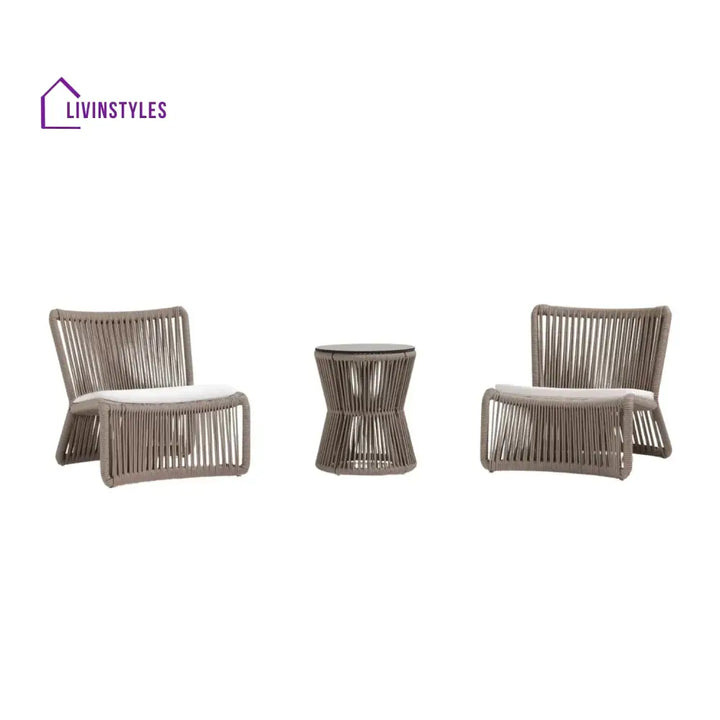 Cestino Outdoor Patio Seating Set 2 Chairs and 1 Table Set (Beige) Braided & Rope - Coffee Table Sets