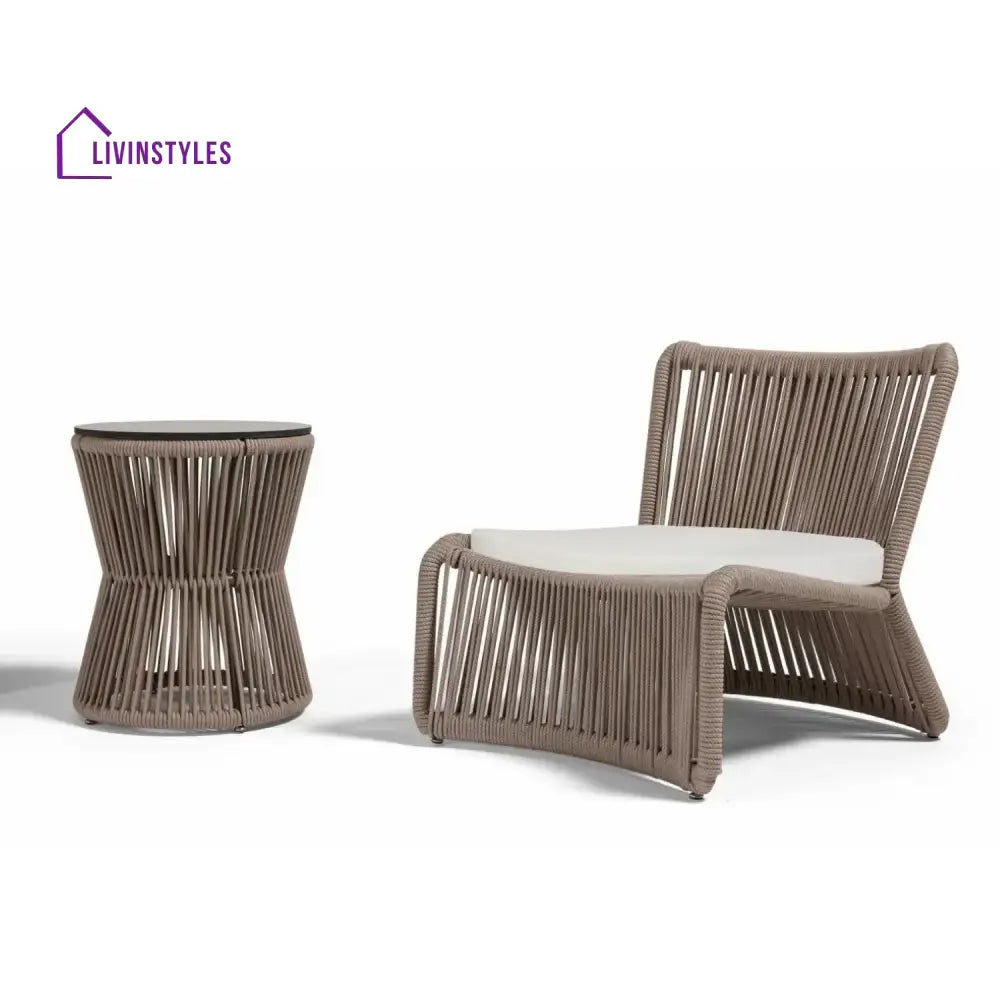 Cestino Outdoor Patio Seating Set 2 Chairs and 1 Table Set (Beige) Braided & Rope - Coffee Table Sets