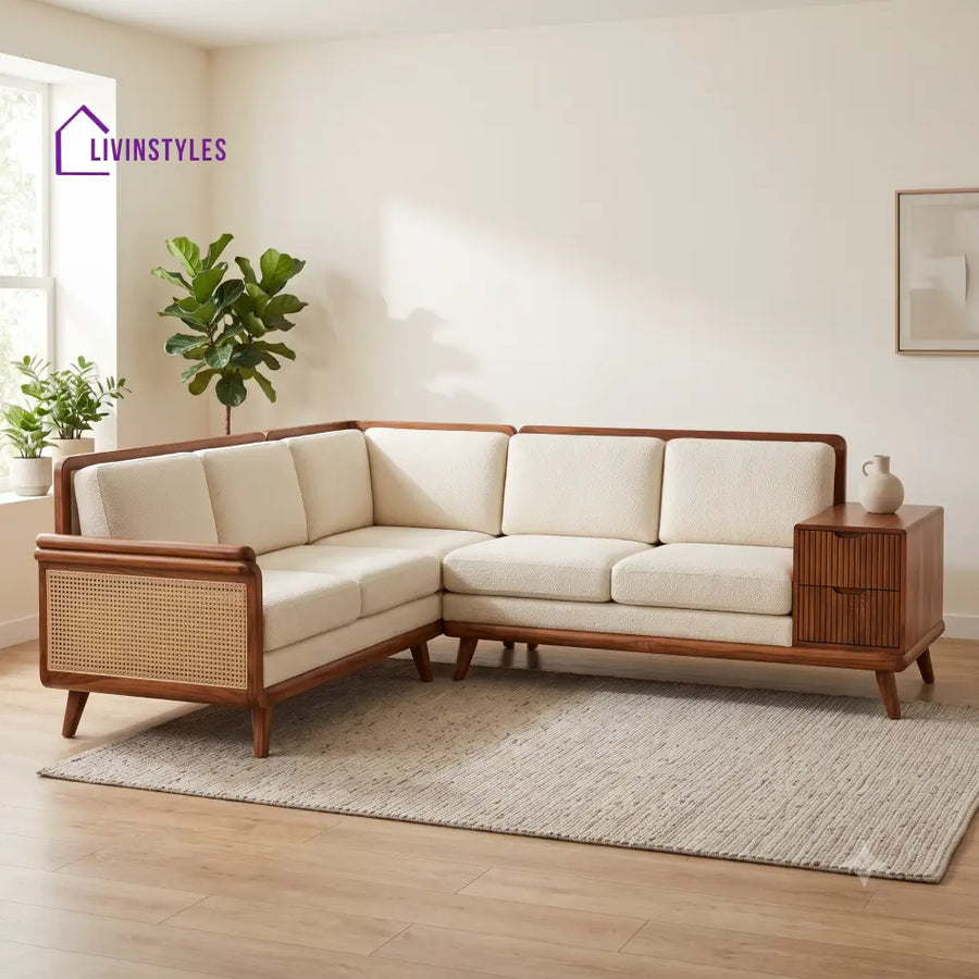 Cezar Premium L Shaped Wooden Sofa Set for Living Room