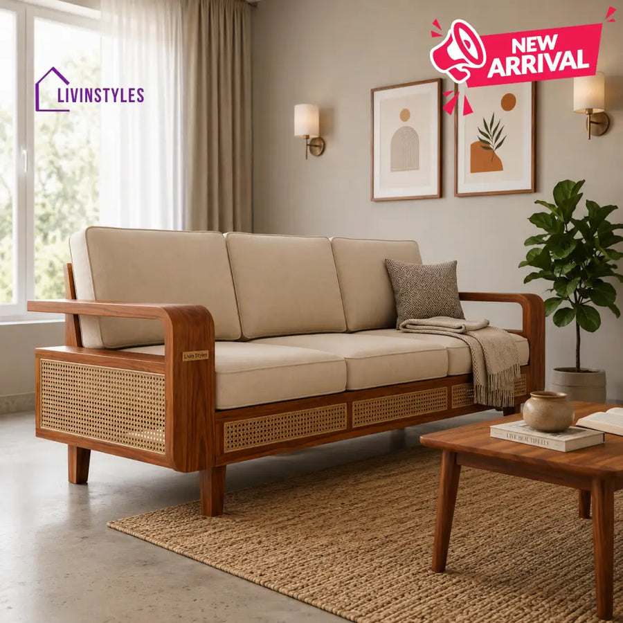 Chahat Sheesham Wood and Cane Sofa for Living Room