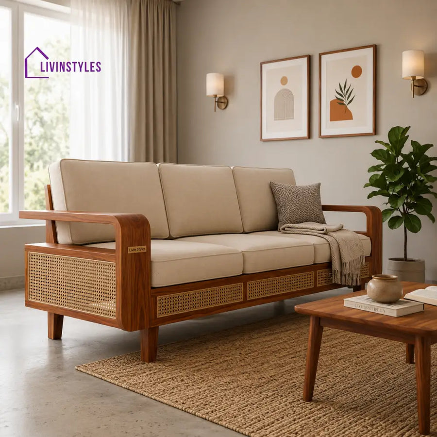 Chahat Sheesham Wood and Cane Sofa for Living Room