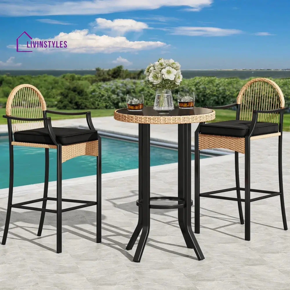 Chairio Outdoor Bar Sets 2 Chairs and 1 Table Patio Bar Set - Beige - Bar Sets