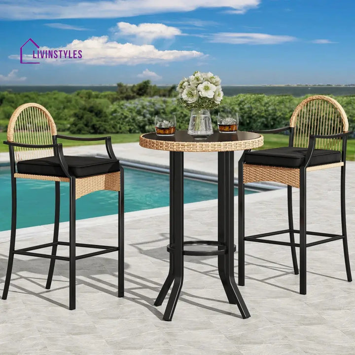 Chairio Outdoor Bar Sets 2 Chairs and 1 Table Patio Bar Set - Beige - Bar Sets