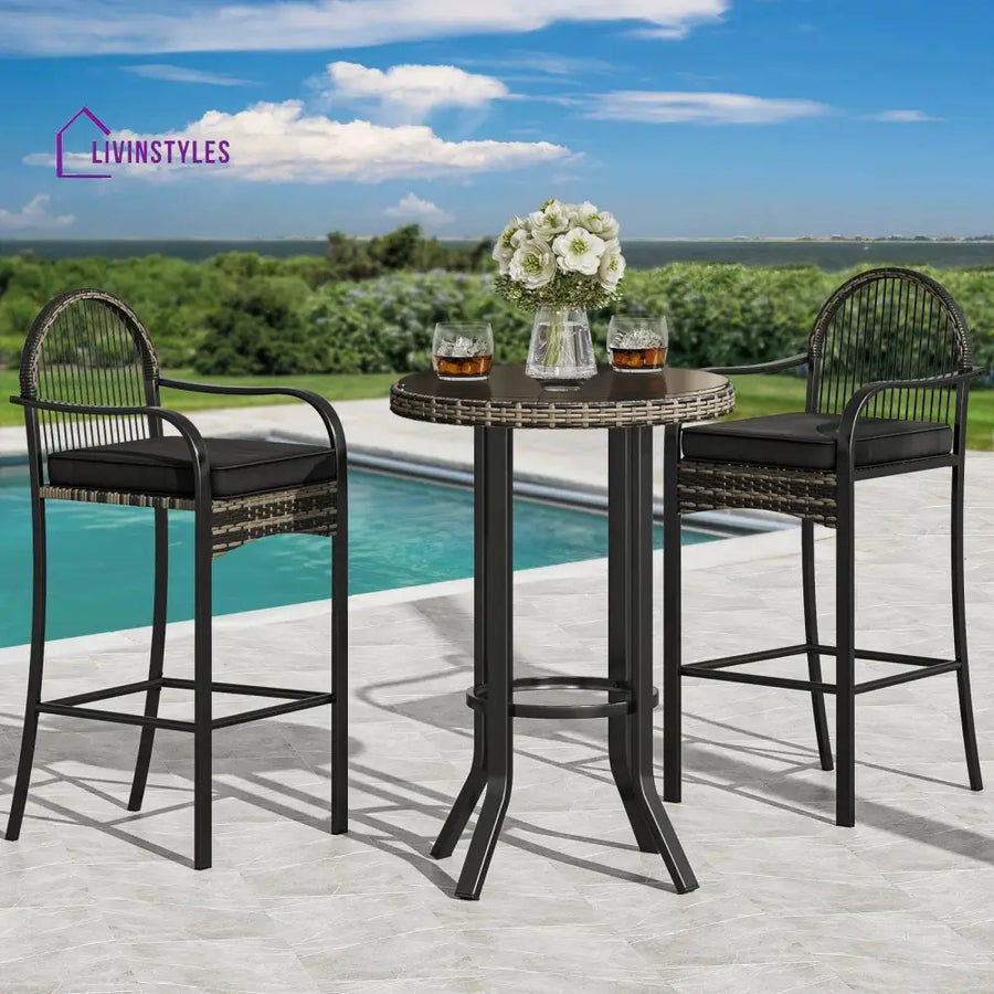 Chairio Outdoor Bar Sets 2 Chairs and 1 Table Patio Bar Set - Black - Bar Sets