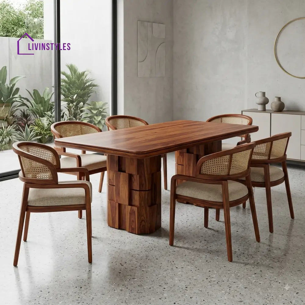 Chaitra Premium Wooden 6 Seater Dining Table Set