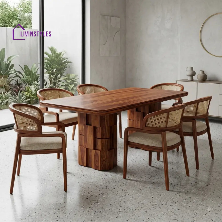 Chaitra Premium Wooden 6 Seater Dining Table Set