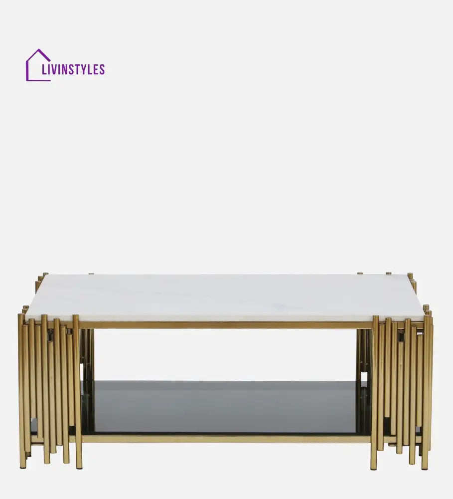 Chandan Metal Coffee Table In Golden Finish With Marble Top