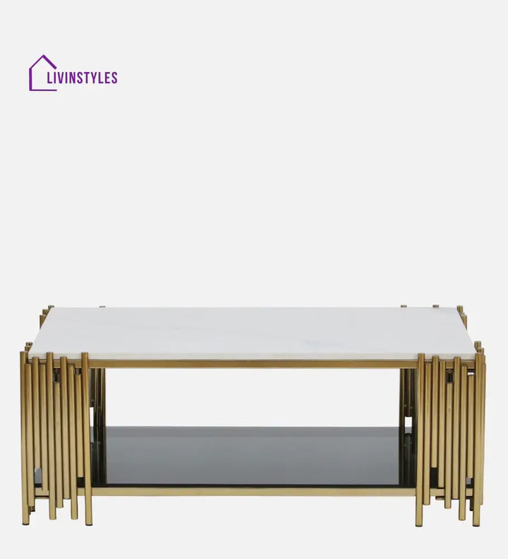 Chandan Metal Coffee Table In Golden Finish With Marble Top