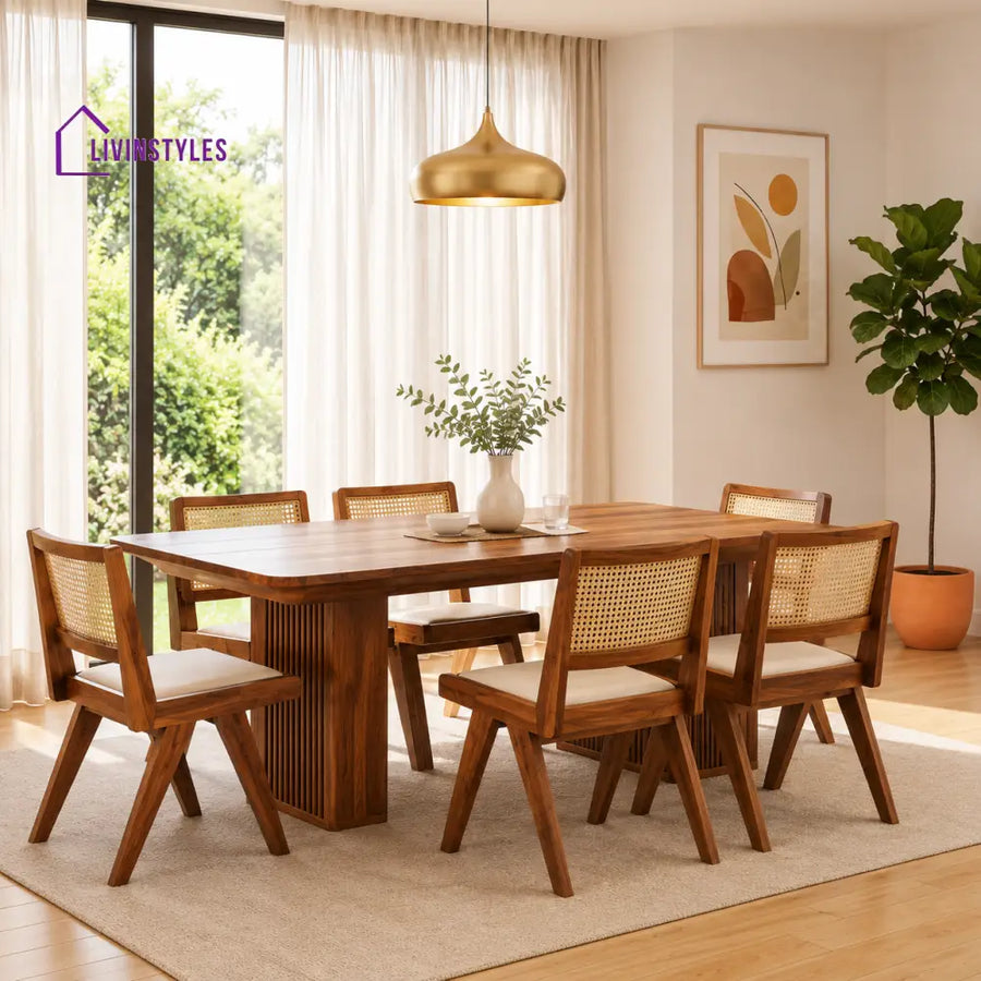 Chandana Premium Wooden 6 Seater Dining Table Set