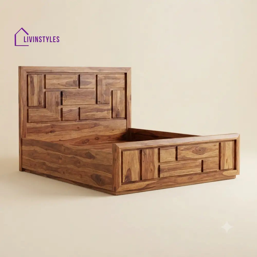Chandana Sheesham Wood Bed With Box Storage | Wooden Bed