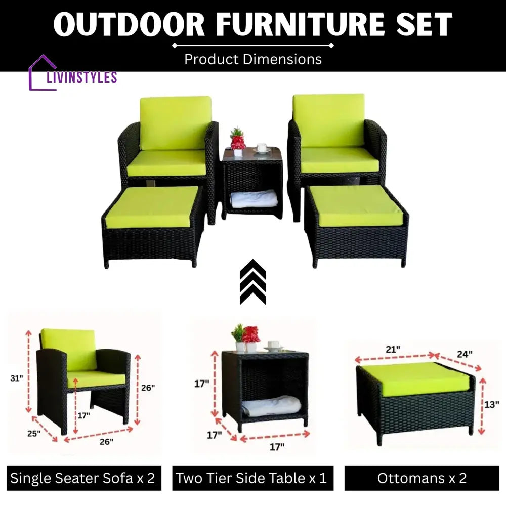 Chandni Outdoor 5 Piece Patio Wicker All Weather Sectional Furniture Set - Patio Sofa Set