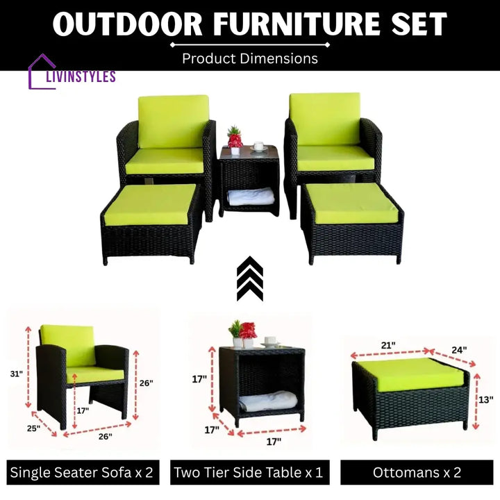 Chandni Outdoor 5 Piece Patio Wicker All Weather Sectional Furniture Set - Patio Sofa Set