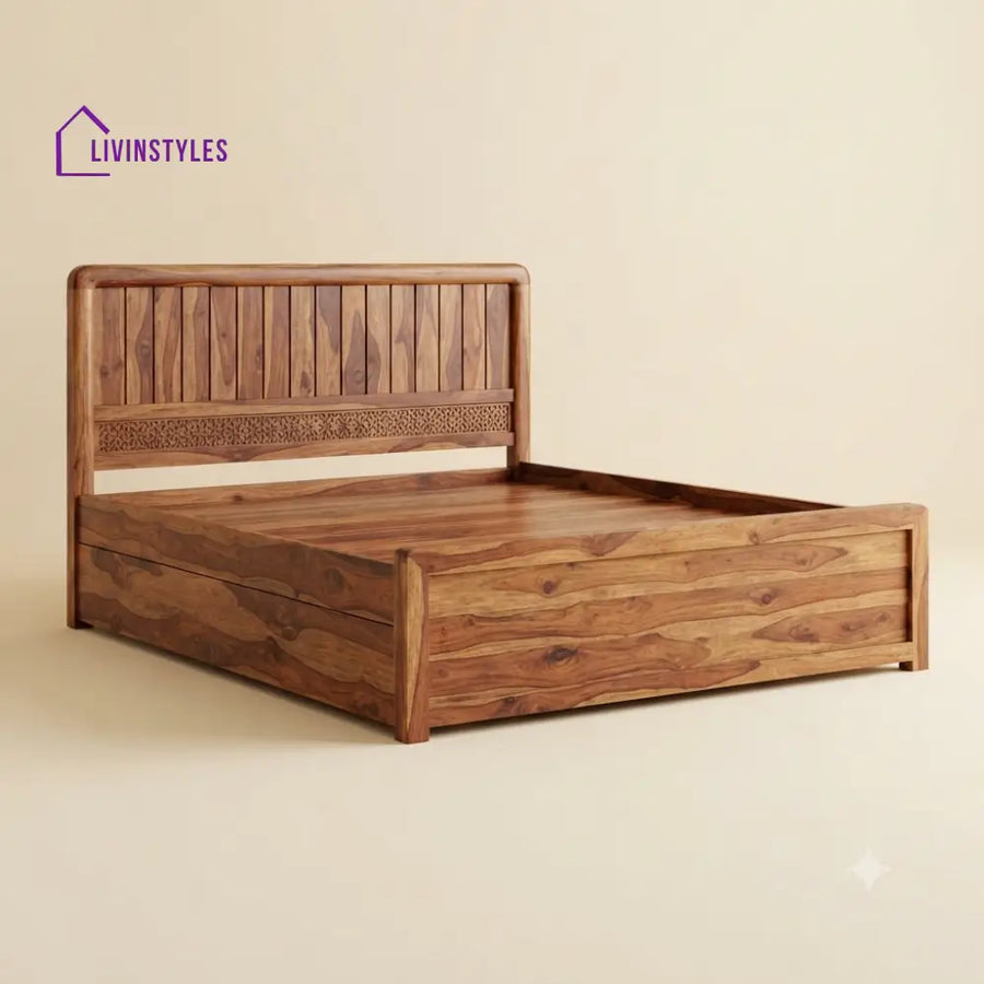 Chandrika Sheesham Wood Bed With Box Storage | Wooden Bed
