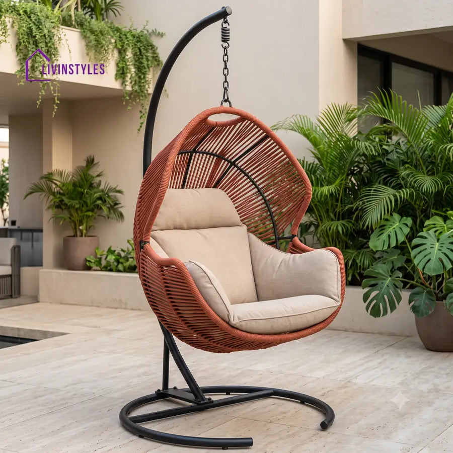 Chantal Metal Frame Swing Chair With Stand Rope Woven Single Seater