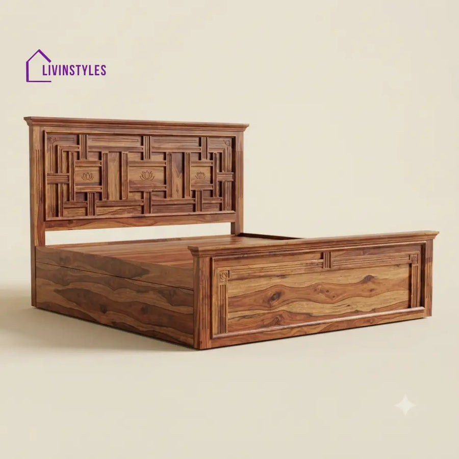 Charanya Sheesham Wood Bed With Box Storage | Wooden Bed