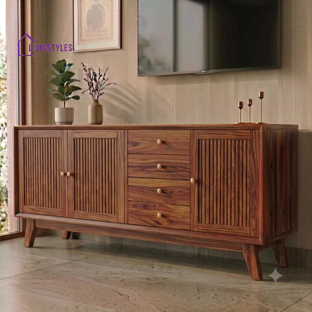 Charanya Solid Sheesham Wood Tv Cabinet With Storage For Living Room