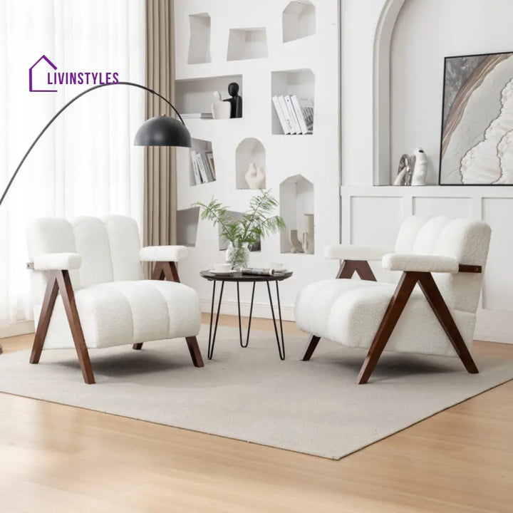 Charita Solid Wood and Fabric Arm Chair | Living Room Chair | Lounge Chair