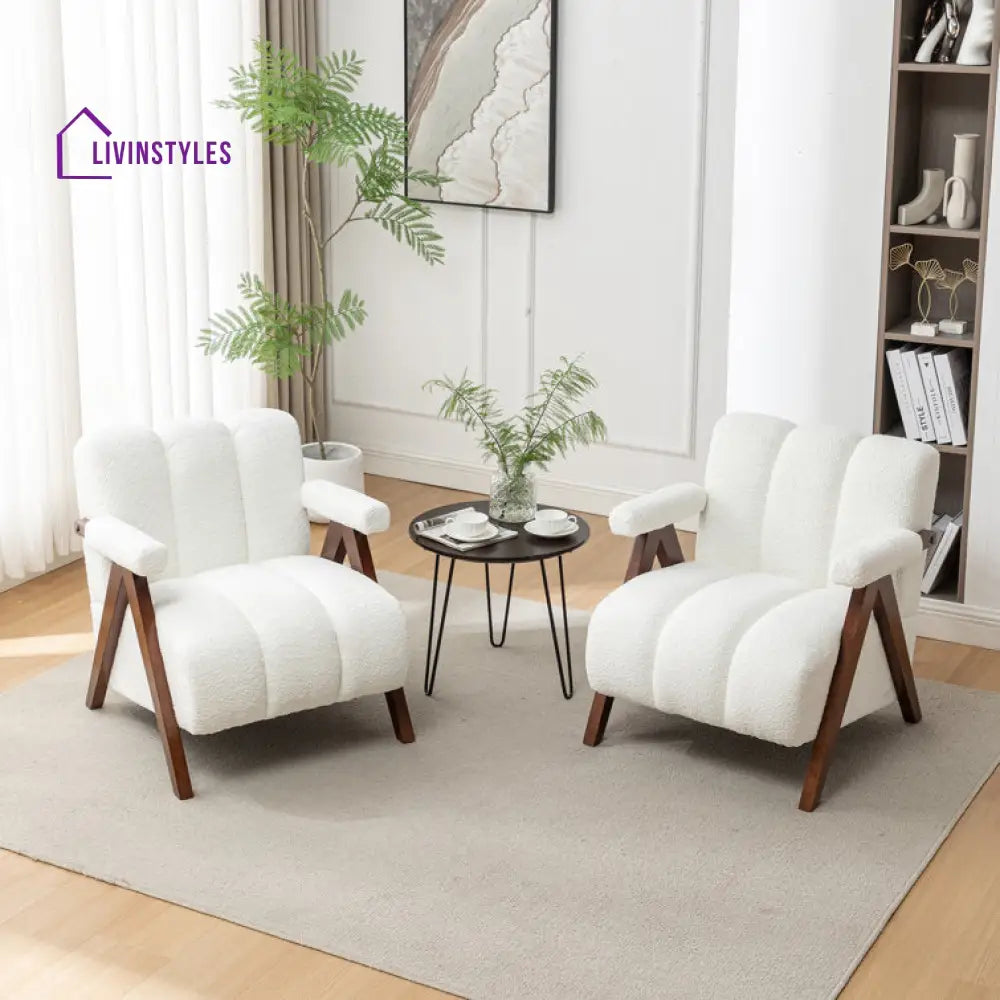 Charita Solid Wood and Fabric Arm Chair | Living Room Chair | Lounge Chair