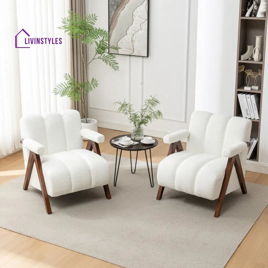 Charita Solid Wood and Fabric Arm Chair | Living Room Chair | Lounge Chair