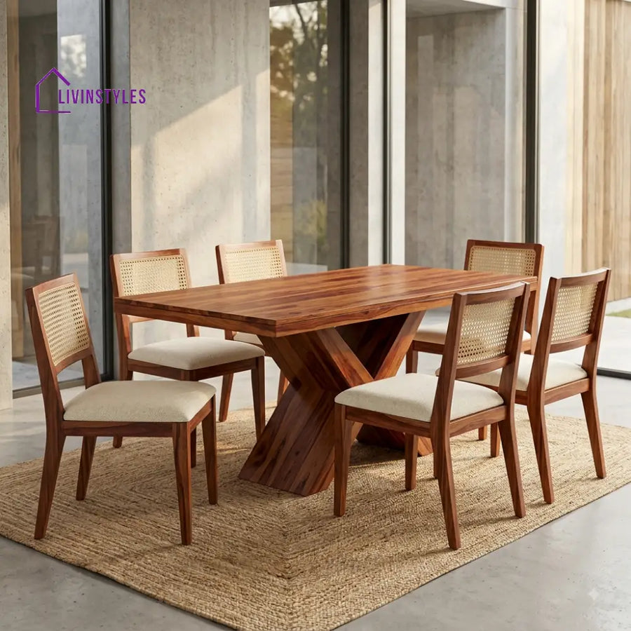 Charitha Premium Wooden 6 Seater Dining Table Set