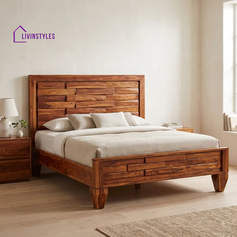 Charitha Sheesham Wood King Size Bed | Wooden Bed without Storage