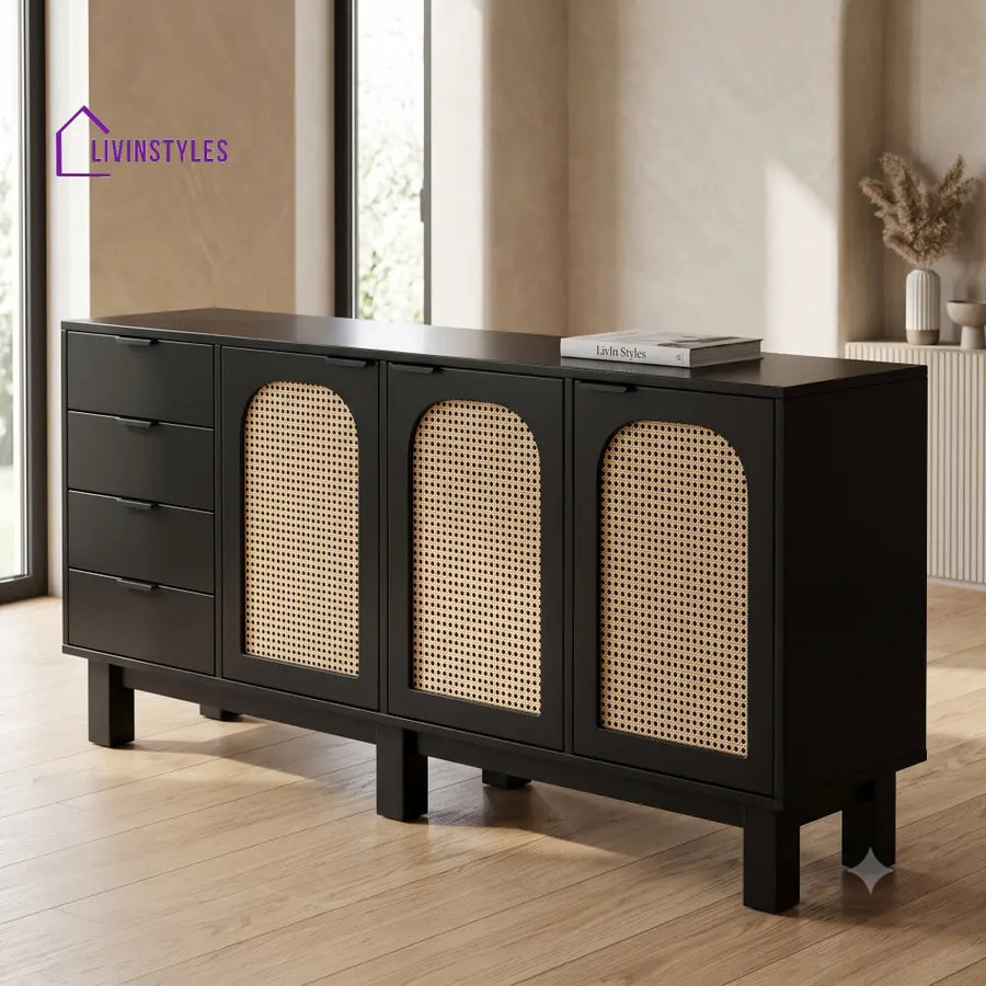 Charitha Solid Wood Sideboard and Cabinet in Black Finish