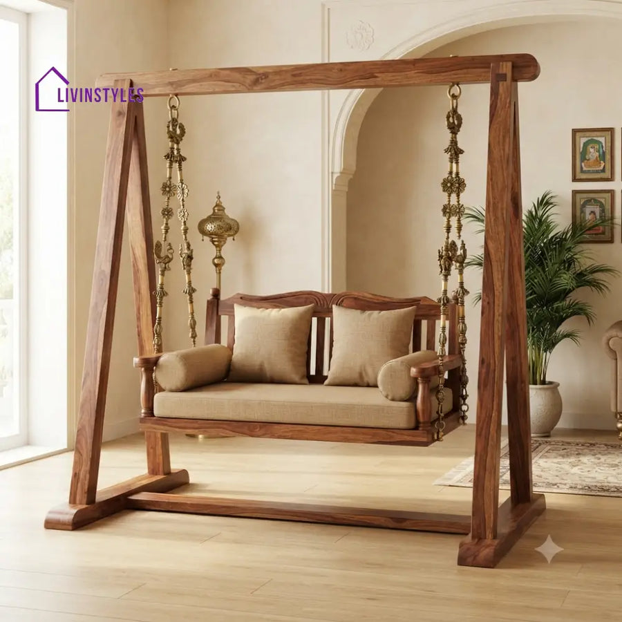 Charles 2 Seater Wooden Swing for Home | Wooden Jhula for home