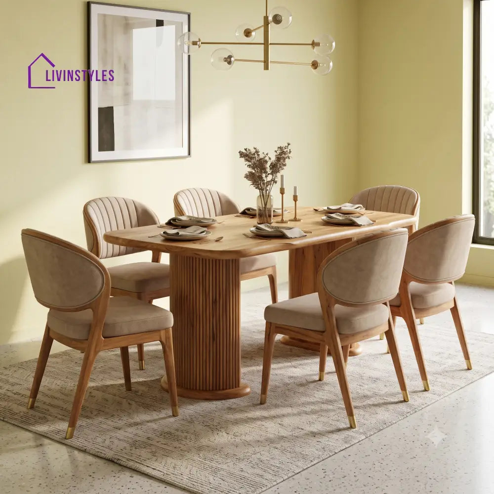 Charles Premium Mango Wood 6 Seater Dining Table Set | Natural Finish