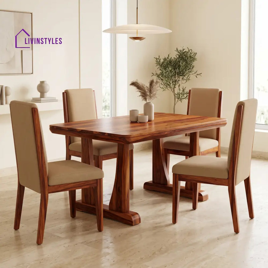 Charles Premium Solid Wood 4 Seater Dining Table Set