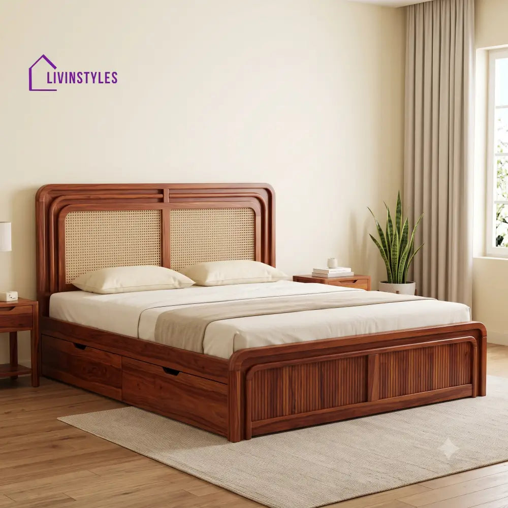Charles Premium Wooden Bed with Drawer Storage | King Size Bed & Queen Size Bed Online