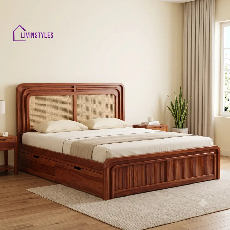 Charles Premium Wooden Bed with Drawer Storage | King Size Bed & Queen Size Bed Online