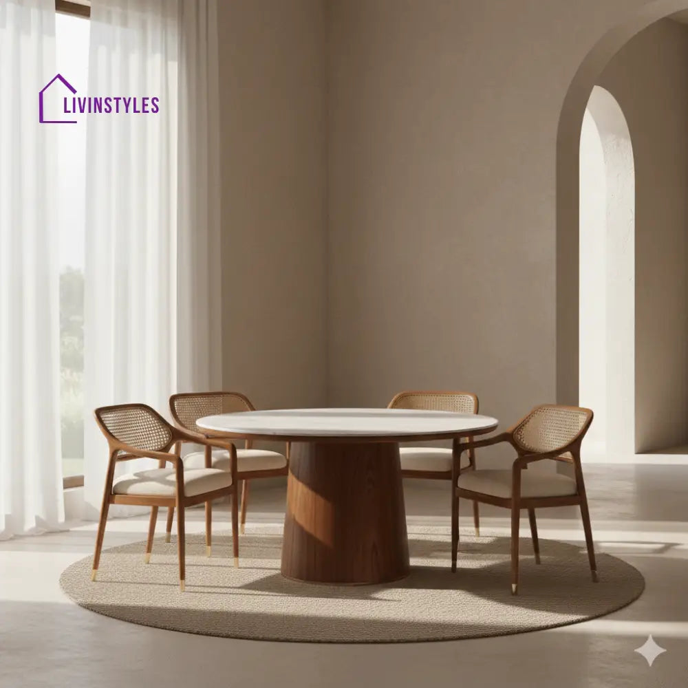 Charles Round Solid Sheesham Wood Dining Table Set | Round 4 Seater Dining Table Set